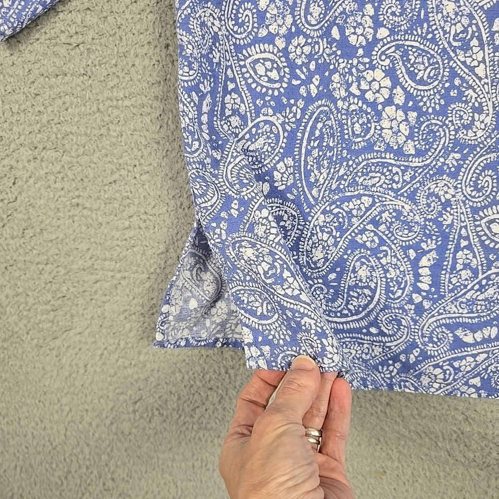 Carole Little Blue & White 3/4 Sleeve Linen Blend Embroidered Eyelet Shirt 1X - Picture 6 of 14